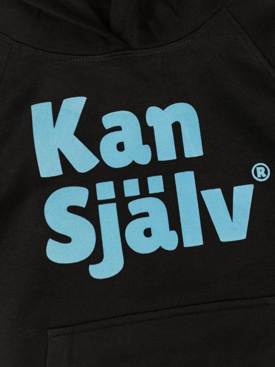 Kan Själv, huvtröja, blå flockad - Dropmerch